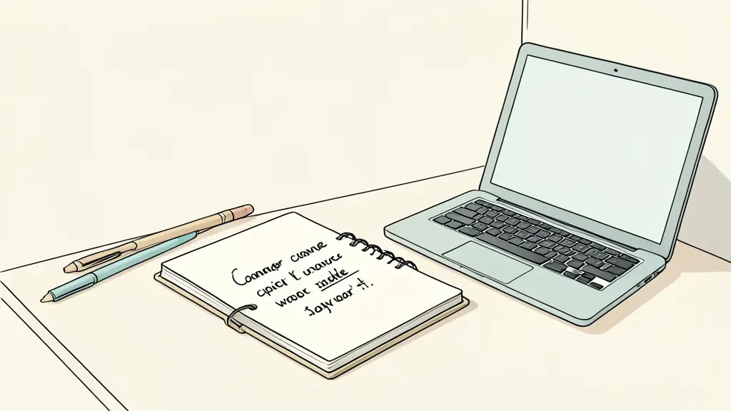 professional writing a career change goal in a notebook at a quiet desk, laptop and calendar nearby, natural editorial photography, no text or logo
